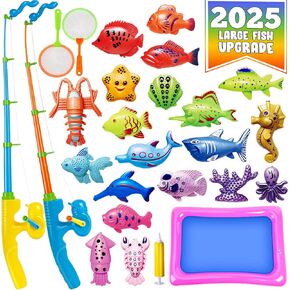 CozyBomB™ Kids Fishing Bath Toys Game | Magnetic Floating Toy Magnet Pole Rod Net, Plastic Floating Fish Toddler Pool Education Teaching and Learning Colors Birthday Age 3 4 5 6 Year