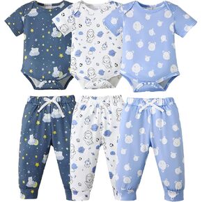 NZRVAWS Newborn Baby Boy Clothes Infant Boy Outfits Romper Pants 6 Pcs Clothing Set 0 3 6 9 12 Months