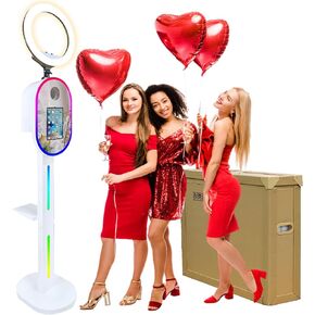 Photo Booth for iPad 10.2" 10.9" 11" 12.9" and for Camera Dualuse Selfie Station Shell Stand APP Control RGB Ring Light Music Sync Light Box Photobooth Machine with Honeycomb Boxes for Rental