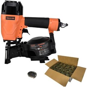 Valu-Air CN45C 15 Degree 3/4-Inch to 1-3/4-Inch Roofing Nail Gun Pneumatic Coil Nailer + 7,200 Count 1-1/4-Inch Roofing Nails