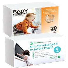 TV Safety Straps 4 Pack+ 2 Pack Baby Safety Locks + 20 Pack Corner Guards