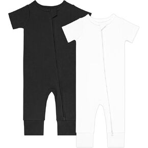 GUISBY Footless Short Sleeve Baby Pajamas with Zipper Cotton Infant Sleepwear