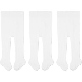 CozyWay Toddler Tights - Girls and Boys Leggins Cable Knit Comfy Cotton Toddlers 2T-4T Unisex White - 3 Pack