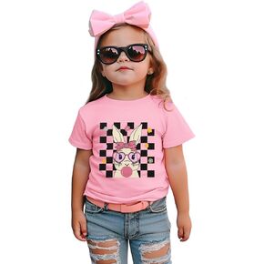 Toddler Girls Easter Shirt Cute Bunny Tshirt Rabbit Blowing Bubble Happy Easter Outfits Baby Short Sleeve Tee Tops