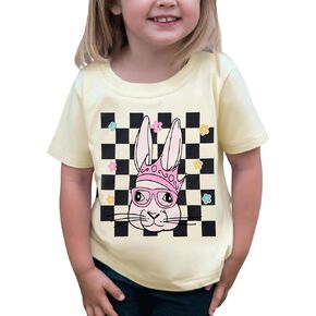 Toddler Easter Shirt Baby Girl Boy Bunny with Glasses T-Shirt Cute Rabbit Graphic Tee Casual Short Sleeve Tops