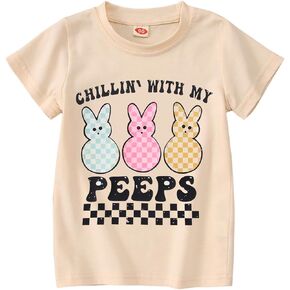 BOUTIKOME Toddler Boys Girls Easter Shirts Baby Bunny T-shirt Kids Short Sleeve Tees Chillin’ with My Peeps Tops