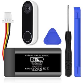 NC5100US Battery, Upgraded [480mAh] Super High Capacity Li- Polyme Battery for Nest Hello NC5100US C1241290 Vido Doorbell Wired Replacement Batterien with Repair Tool Kits