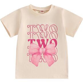 Toddler Baby Girl 1st 2nd 3rd 4th Birthday Outfit Bow One Two Three Four Year Old Short Sleeve T-Shirt Summer Clothes