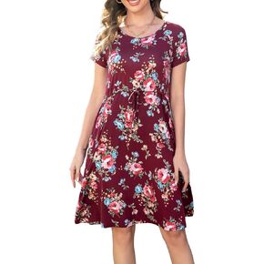 Womens Nursing Dresses Breastfeeding Short Sleeve Drawstring Maternity Nursing Dress with Pockets