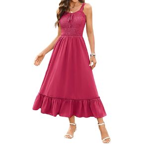 Arolina Women's Summer Floral Boho Dress 2025 Square Neck Maxi Dresses Solid Color Ruffle Beach Vacation Long Sundress in Saudi Arabia