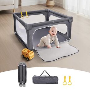 Playpen Playpen قابلة للطي ، أقلام تشغيل 50 × 50 بوصة للأطفال والأطفال الصغار ، سياج أمان للأطفال الداخليين والخارجية مع بوابة ، ساحة لعب محمولة مع شبكة مرئية 360 درجة وحقيبة تحمل ، رمادي ، رمادي