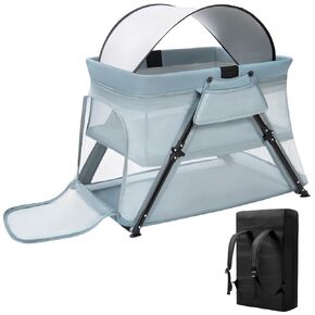 Lilian&Gema 2-in-1 Travel Crib, Portable Crib with Backpack, Lightweight Baby Travel Playpen, Foldable Play Yard with Thick Mattress for Babies & Toddlers, Baby Travel Essential