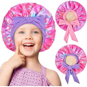 2 PCS Kids Bonnets for Girls, Satin Silk Bonnet for Kids Toddler Bonnet for Sleeping Cap with Elastic Tie Band Hair Bonnet