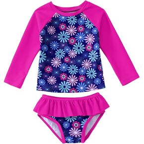 CM C&M WODRO Toddler Baby Girls Rash Guard Swimsuit Long Sleeve 2 Piece Floral Bathing Suit Bikini Bottoms Infant Swimwear