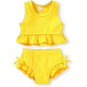 HAPPYMA Baby Swimsuit Toddler Girl Bathing Suit Summer Solid Color Bikini Set Beach Two Piece Swim Wear