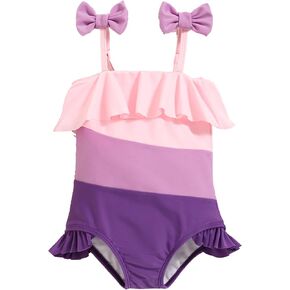 Mioglrie Toddler Bathing Suit Girl Baby Swimsuit Beach One Piece Swimwear Shoulder Strap Ruffle Bikinis 12M-4T