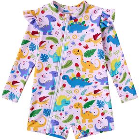 Idgreatim Baby Girls Swimsuit Toddler Kids Rash Guard Bathing Suit Infant One Piece Long Sleeve Zipper Swimwear 3-24 Months