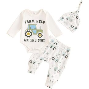 Newborn Baby Boy Girl Coming Home Outfit Letter Print Romper + Long Pants + Hat Set 3Pcs Cute Infant Clothes
