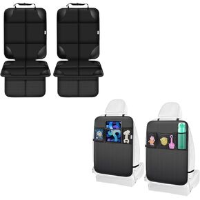 Meolsaek Car Seat Protector for Child Car Seat + Kick Mats with Organizer, Waterproof 600D Backseat Protector Seat Cover 2 Pack