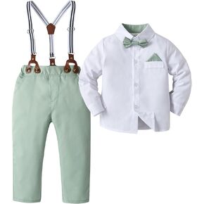 Boarnseorl Baby Boys Pants Sets,Infant Long Sleeve Shirt + Pants + Bow Tie + Suspenders,Toddler Gentleman Outfits