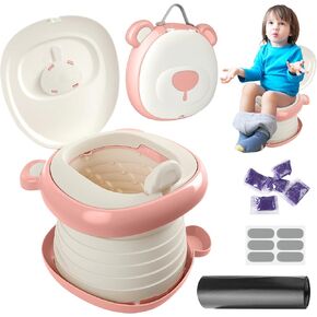 Portable potty seat for toddler travel, Portable toilet for kids with Potty Liners, Travel Bag, Foldable Car Potty for Toddler with Splash Guard, potty training toilet,baño portátil para niños