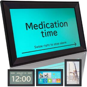 Digital Picture Frame –IPS Touchscreen, Wireless App Sharing, Easy Setup Custom Loud Alarm Clock with WiFi Calendar & Weather, for Home, Office & Seniors (Black, 15.6")