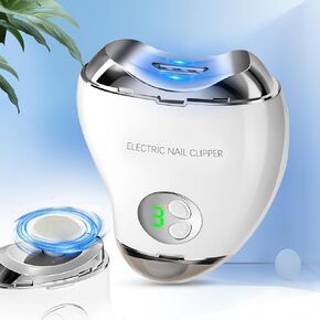 قصاصات الأظافر الكهربائية مع ضوء LED ، 3 سرعات ، قاطع أظافر وتلميع 2 في تصميم واحد ، قصاصات الأظافر تخزين السلامة أظافر الضيق لكبار السن والبالغين