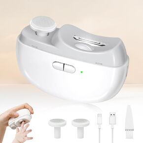 Automatic Nail Clipper Electric Nail Trimmer Polisher 2 in 1 Portable Fingernail Cutter with Light 2 Speeds File Nail Clip Storage Rechargeable Safety Trimmer for Baby Kids Adults Seniors (White)