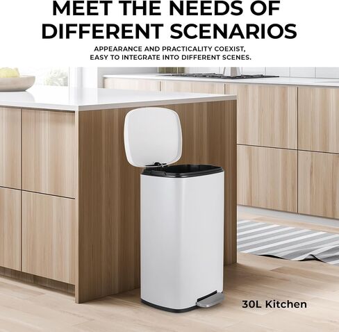 8 Gal Kitchen Trash Can, 30L Recycling or Garbage Bin, Brushed Stainless Steel Waste Basket, Soft&Quiet Close Dustbin, with Step-On Pedal, Removable Inner Bucket, for Home, Office, LIving Room in Saudi Arabia