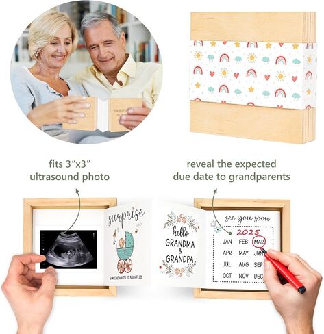 Pregnancy Announcement for Grandparents, Baby Announcement Ideas- Baby Sonogram Picture Keepsake Wooden Box- Pregnancy Reveal To Parents, First Time Grandparents Surprise Gifts in Saudi Arabia