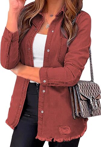 Luvamia Womens Denim Jacket Button Button Button Down Jean For Women Stibed Shacket Coat in Saudi Arabia