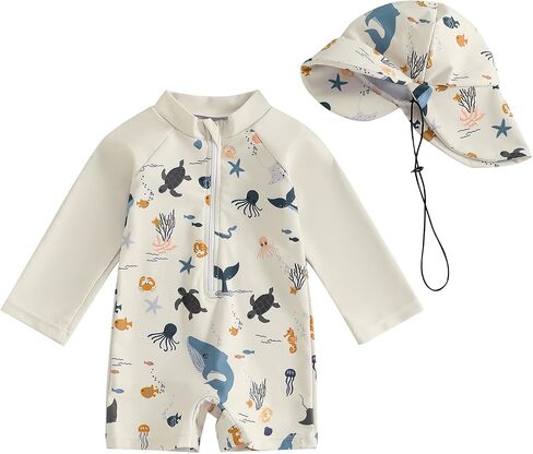 Toddler Baby Boys Girl Rash Guard Swimsuit Long Sleeve Zipper Swimwear Sunsuit Infant Boy One Piece Bathing Suit in Saudi Arabia