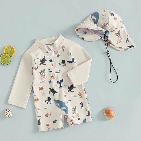 Toddler Baby Boys Girl Rash Guard Swimsuit Long Sleeve Zipper Swimwear Sunsuit Infant Boy One Piece Bathing Suit in Saudi Arabia