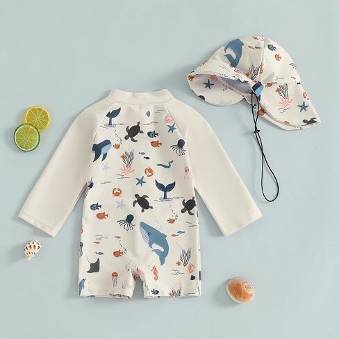 Toddler Baby Boys Girl Rash Guard Swimsuit Long Sleeve Zipper Swimwear Sunsuit Infant Boy One Piece Bathing Suit in Saudi Arabia