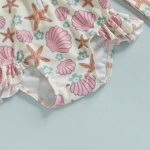 Infant Baby Girl Swimsuit Long Sleeve Zipper One Piece Bathing Suit with Sun Hat Swimwear Toddler Girl Rash Guard in Kuwait