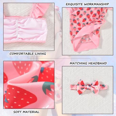 Infant Toddler Baby Girl Two Piece Swimsuit with Cover Up Skirt Ruffle Bathing Suit Bikini Headband Set in Kuwait