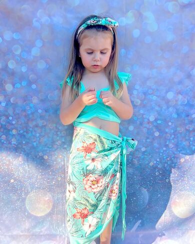 Infant Toddler Baby Girl Two Piece Swimsuit with Cover Up Skirt Ruffle Bathing Suit Bikini Headband Set in Kuwait