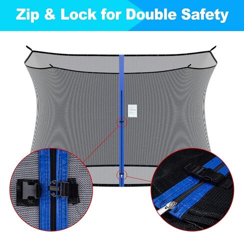 SPORTYOUTH Trampoline شبكة أمان بديلة لـ 12ft 13ft 14ft 15ft 6 أقطاب مستقيمة ترامبولين بإطار دائري، مقاومة للطقس قابلة للتنفس، مع أشرطة قابلة للتعديل، شبكة فقط in Kuwait