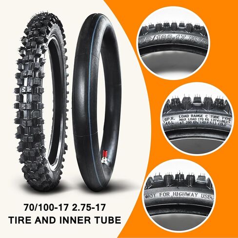 Rear 90/100-14 3.00-14 Tire and Inner Tube for 110cc 125cc KLX125 KLX140 KX85 TTR125 YZ80 YZ85 CT90 RM80 DRZ125 TaoTao DB17 Apollo RFZX18 Coolster Dirt Pit Bike Off Road Motocross Heavy Duty in Kuwait