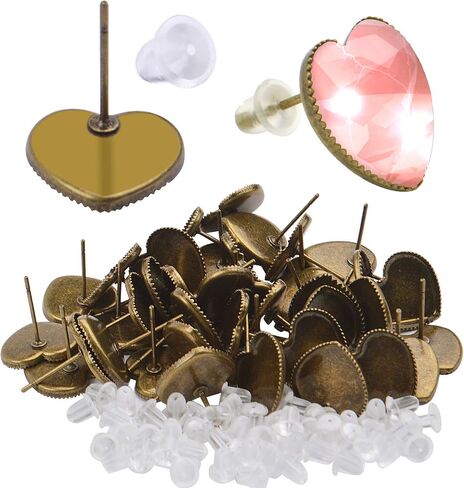 Earring Cabochon Settings, 40 Pieces Cabochon Stud Earrings Blank Heart Shape Earring Bezel Tray with 40 Pieces Butterfly Earring Safety Backs for Jewelry Making in Saudi Arabia