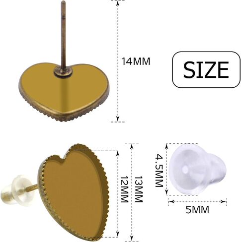 Earring Cabochon Settings, 40 Pieces Cabochon Stud Earrings Blank Heart Shape Earring Bezel Tray with 40 Pieces Butterfly Earring Safety Backs for Jewelry Making in Saudi Arabia