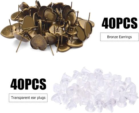 Earring Cabochon Settings, 40 Pieces Cabochon Stud Earrings Blank Heart Shape Earring Bezel Tray with 40 Pieces Butterfly Earring Safety Backs for Jewelry Making in Saudi Arabia