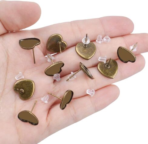 Earring Cabochon Settings, 40 Pieces Cabochon Stud Earrings Blank Heart Shape Earring Bezel Tray with 40 Pieces Butterfly Earring Safety Backs for Jewelry Making in Saudi Arabia