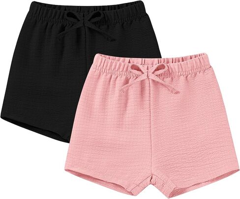 U·nikaka 2-Pack Toddler Girls Shorts with Bow Casual Solid Baby Shorts Athletic Infant Girls Playing Pants Summer 6M-3Y in Kuwait