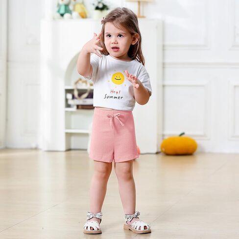 U·nikaka 2-Pack Toddler Girls Shorts with Bow Casual Solid Baby Shorts Athletic Infant Girls Playing Pants Summer 6M-3Y in Kuwait