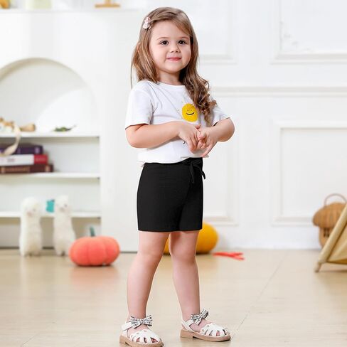 U·nikaka 2-Pack Toddler Girls Shorts with Bow Casual Solid Baby Shorts Athletic Infant Girls Playing Pants Summer 6M-3Y in Kuwait