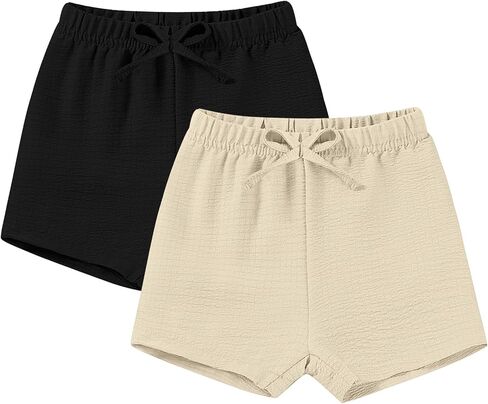 U·nikaka 2-Pack Toddler Girls Shorts with Bow Casual Solid Baby Shorts Athletic Infant Girls Playing Pants Summer 6M-3Y in Kuwait