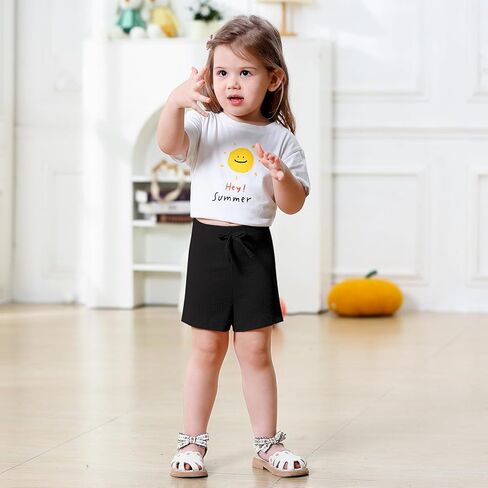 U·nikaka 2-Pack Toddler Girls Shorts with Bow Casual Solid Baby Shorts Athletic Infant Girls Playing Pants Summer 6M-3Y in Kuwait