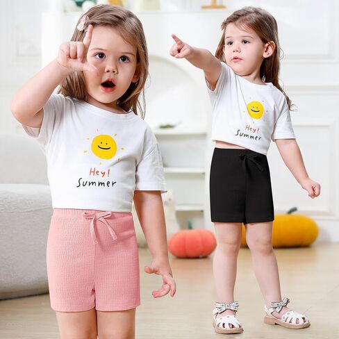 U·nikaka 2-Pack Toddler Girls Shorts with Bow Casual Solid Baby Shorts Athletic Infant Girls Playing Pants Summer 6M-3Y in Kuwait