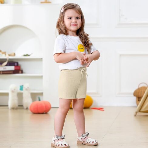 U·nikaka 2-Pack Toddler Girls Shorts with Bow Casual Solid Baby Shorts Athletic Infant Girls Playing Pants Summer 6M-3Y in Kuwait